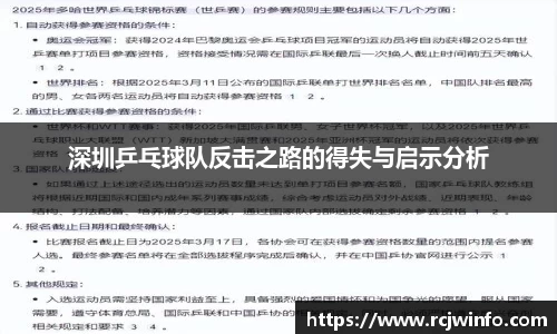 深圳乒乓球队反击之路的得失与启示分析